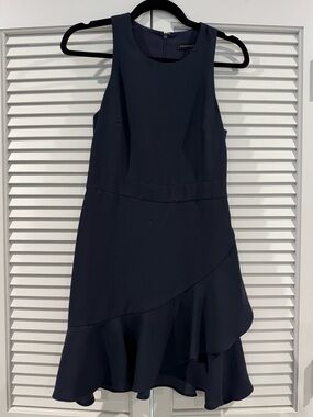 Banana Republic Dark Navy Sleeveless Asymmetrical Ruffle Dress
